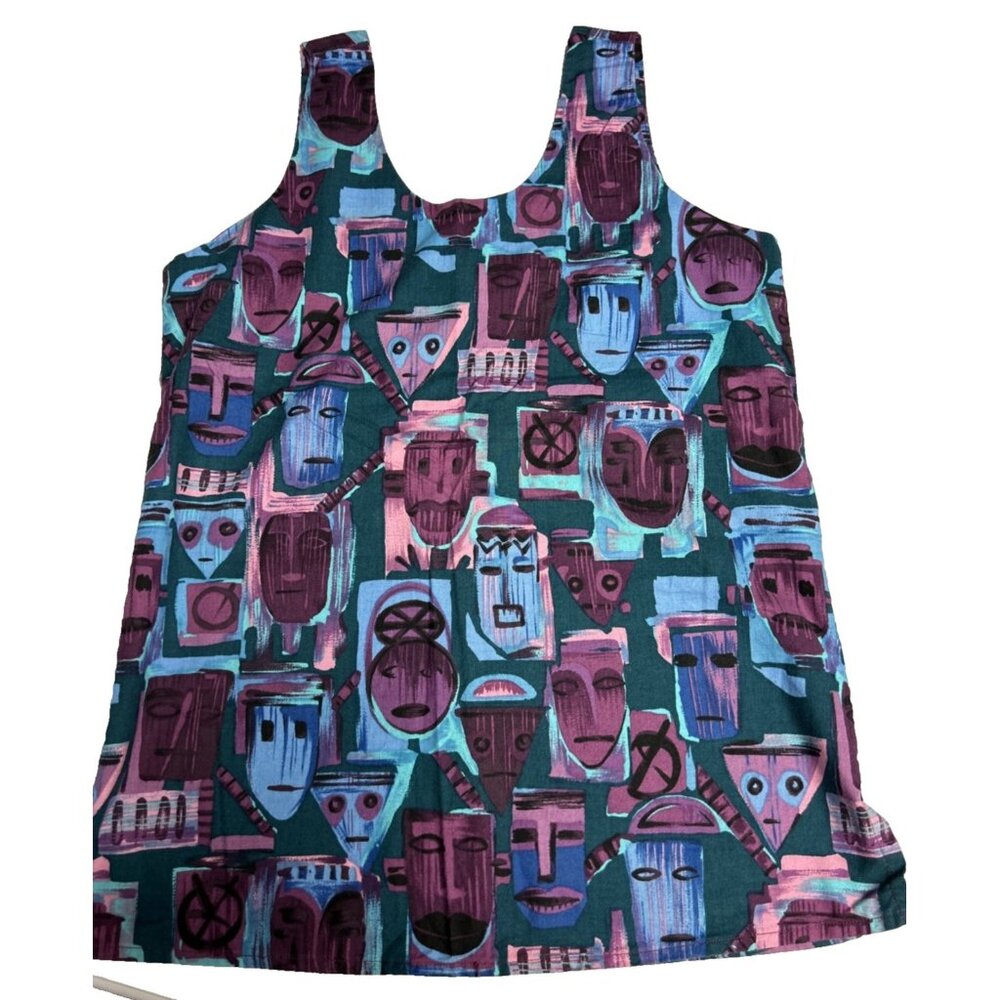 Windjammer Clothing Company Women’s Sleeveless Shirt Pictorial Abstract Faces